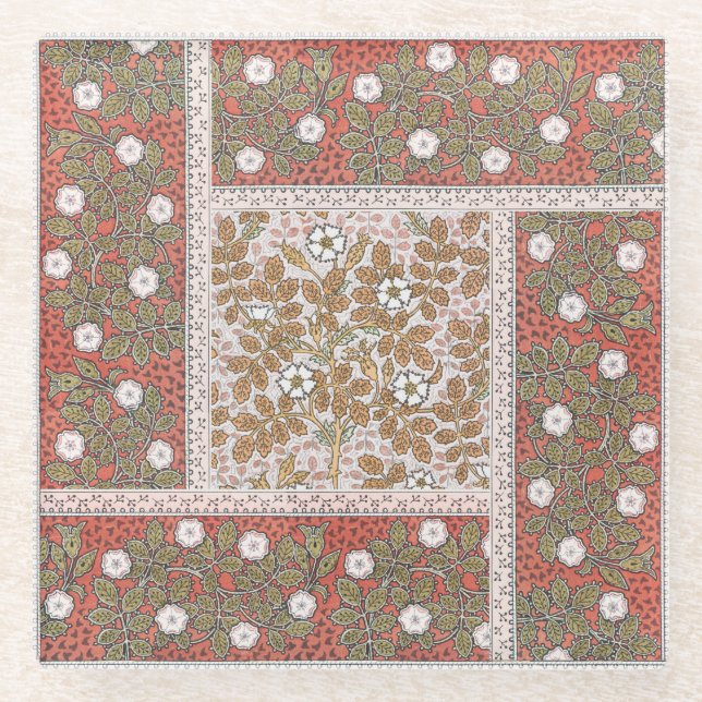 Wild Rose Art Illustration Flower Vintage Glass Coaster (Front)