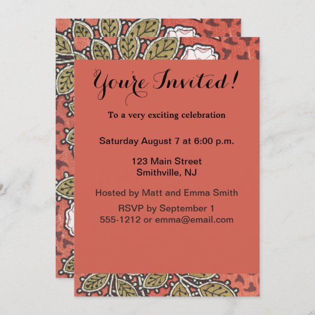 Wild Rose Art Illustration Flower Vintage Invitation (Front/Back)