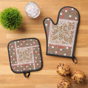 Wild Rose Art Illustration Flower Vintage Oven Mitt & Pot Holder Set