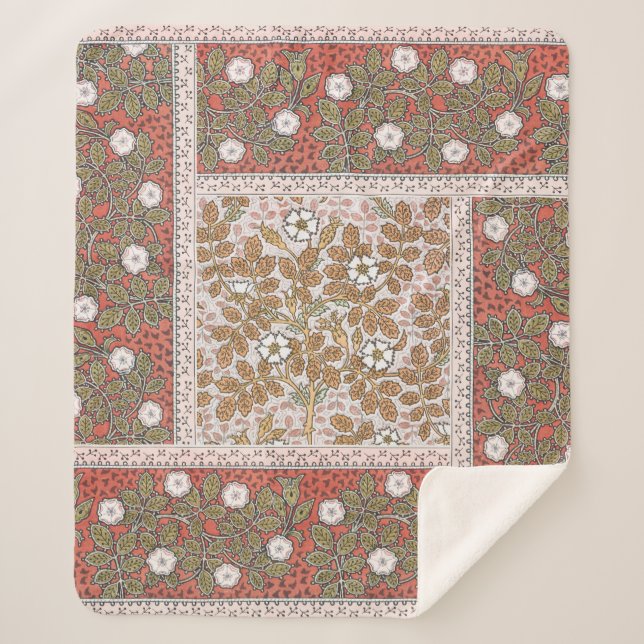 Wild Rose Art Illustration Flower Vintage Sherpa Blanket (Front)
