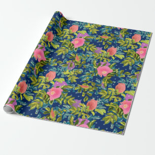 Wild rose, blue background, wild rose, roses, pink wrapping paper
