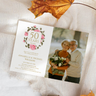 WILD ROSE BOUQUET 50th GOLDEN ANNIVERSARY PHOTO Invitation