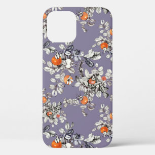 Wild Rose Branches: Purple Pattern. iPhone 12 Case