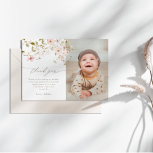 Wild Rose First Birthday Photo Thank You Card
