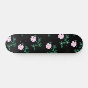 Wild Rose - Floral Pattern on Black Background Skateboard