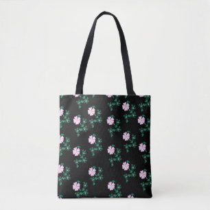 Wild Rose - Floral Pattern on Black Background  Tote Bag