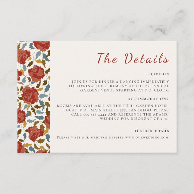 Wild Rose Floral Petals Garden Affair Wedding Enclosure Card (Front)