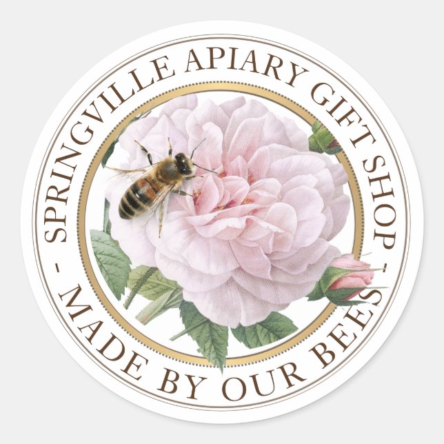 Wild Rose Flower Honeybee Made By Bees Honey Classic Round Sticker (Front)
