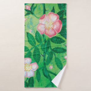 Wild rose flowers bath towel