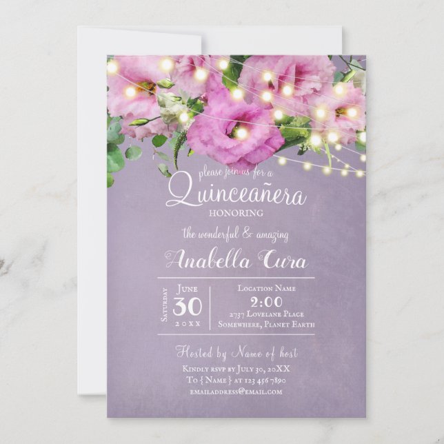 Wild Rose Garden | Lilac Quinceañera Invitation (Front)