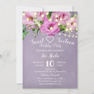 Wild Rose Garden   Lilac Sweet 16  Birthday Party Invitation