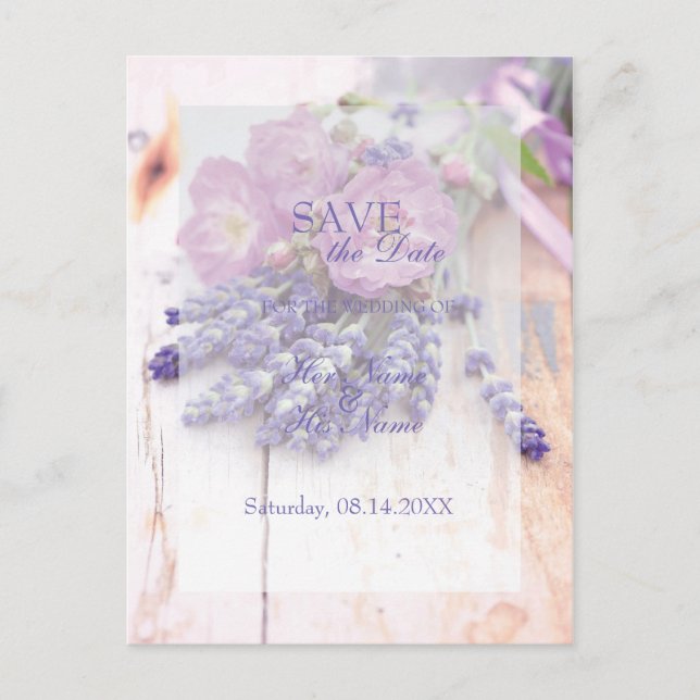 Wild Rose & Lavender Summer Flower SAVE the Date Announcement Postcard (Front)