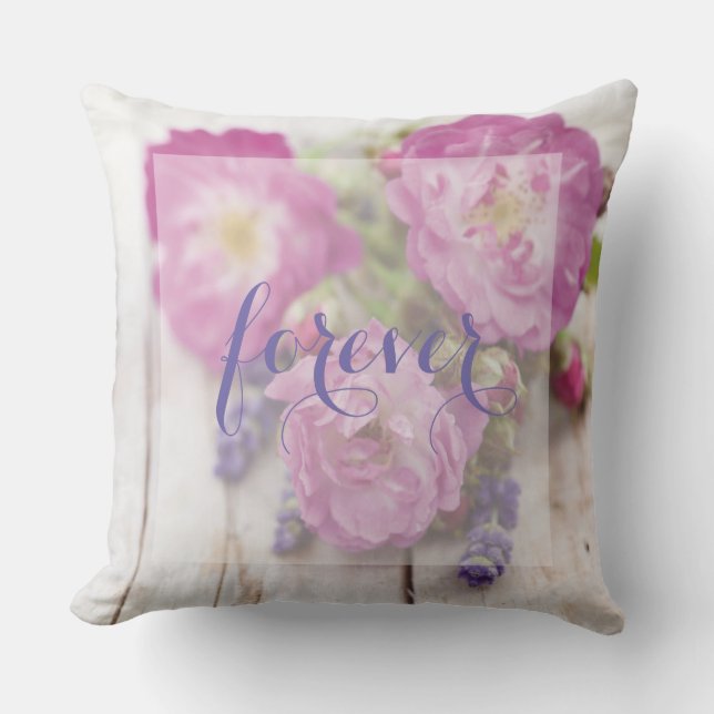 Wild Rose & Lavender Summer Flower Wedding Forever Cushion (Front)