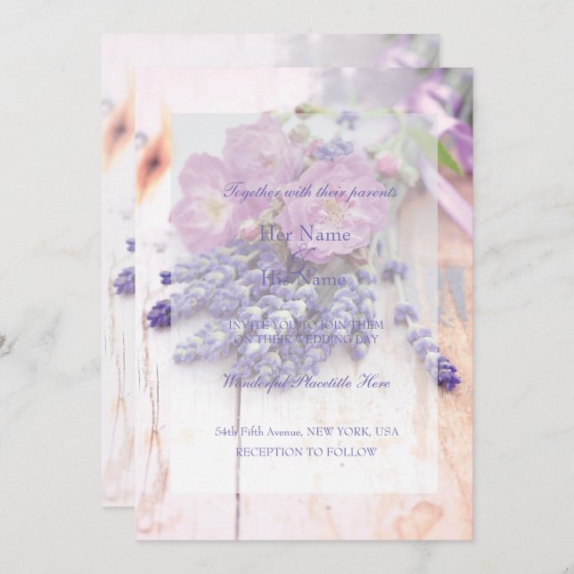Wild Rose & Lavender Summer Flower Wedding Invitation (Front/Back)