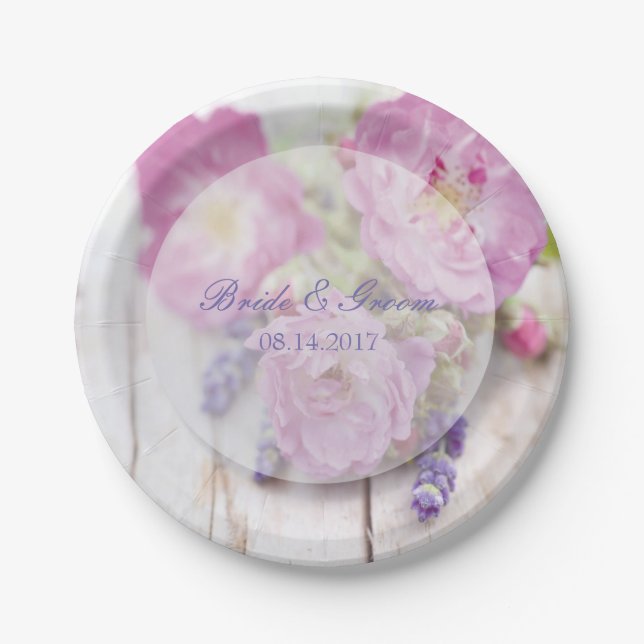 Wild Rose & Lavender Summer Flower Wedding Paper Plate (Front)