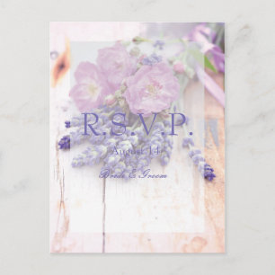 Wild Rose & Lavender Summer Flower Wedding RSVP Invitation Postcard