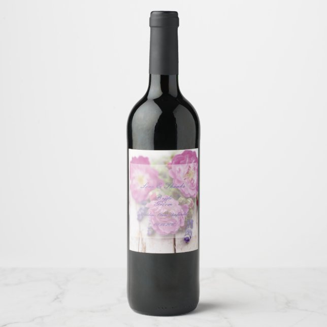 Wild Rose & Lavender Summer Flower Wedding Wine Label (Front)