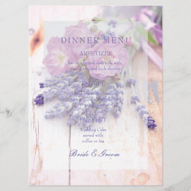 Wild Rose & Lavender Summer Wedding Menu (Front)