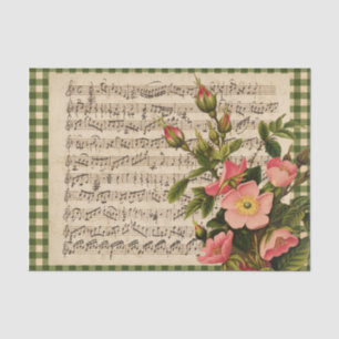 Wild Rose Vintage Sheet Music Check Tissue Paper