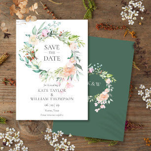 Wild Rose Watercolor Floral Garland Save The Date Invitation