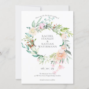 Wild Rose Watercolour Garland Save the Date Card