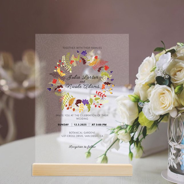Wild Rose Woods Exotic Flower Garden Wedding Acrylic Invitations (Creator Uploaded)