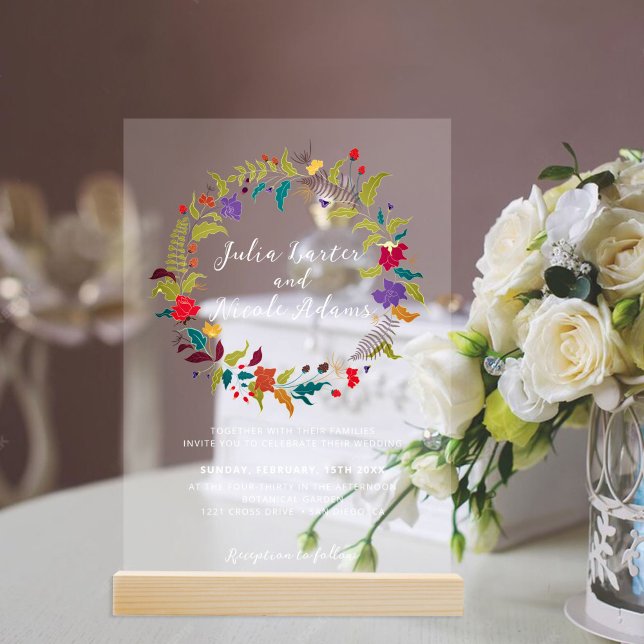 Wild Rose Woods Exotic Flower Garden Wedding Acrylic Invitations (Creator Uploaded)