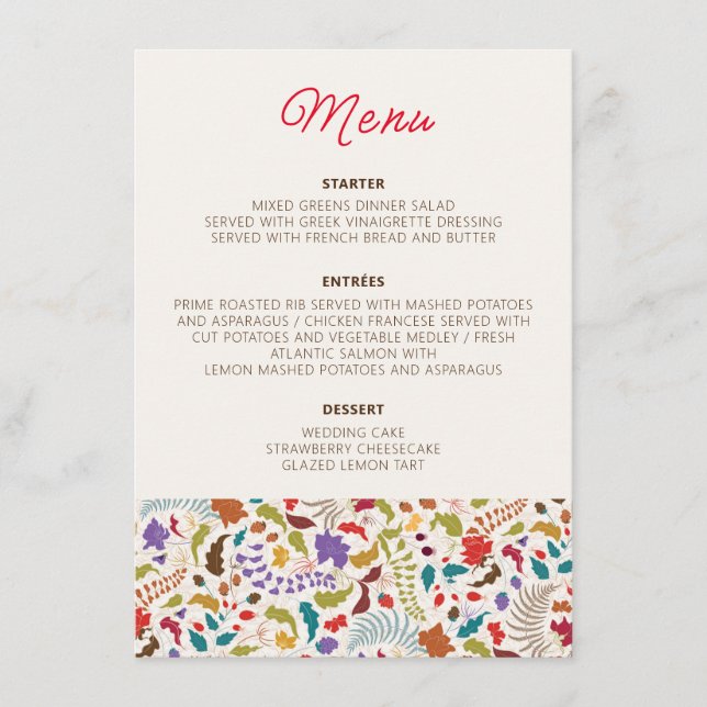 Wild Rose Woods Exotic Flower Garden Wedding Menu (Front)