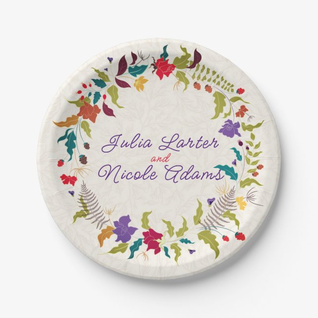 Wild Rose Woods Exotic Flower Garden Wedding Paper Plate (Front)