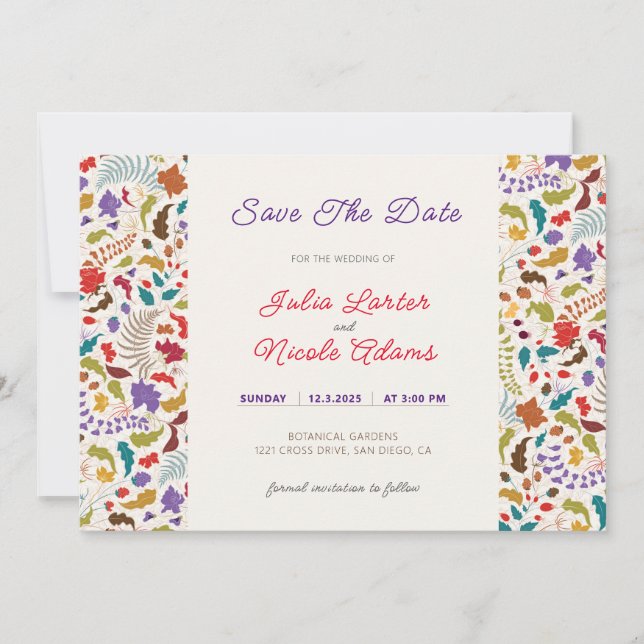 Wild Rose Woods Exotic Flower Garden Wedding Save The Date (Front)