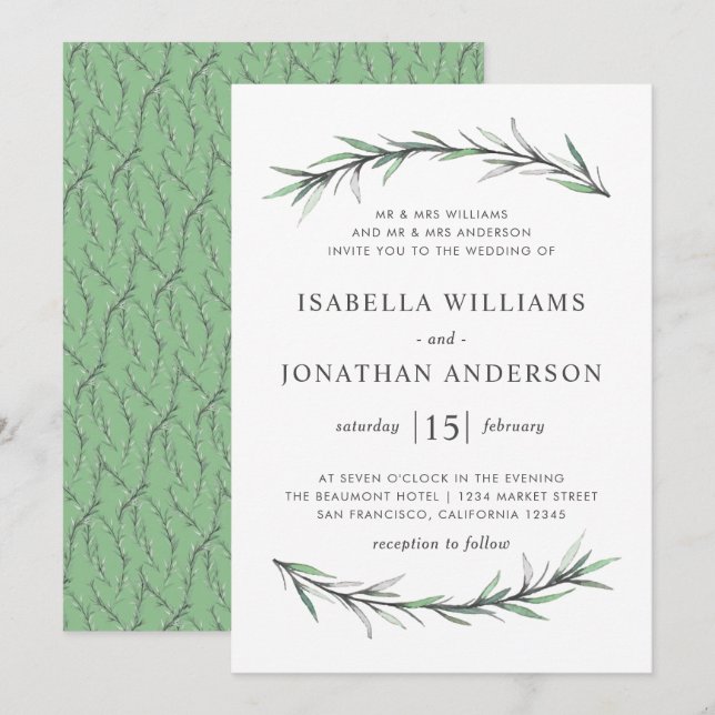 Wild Rosemary Botanical Wedding Invitation (Front/Back)