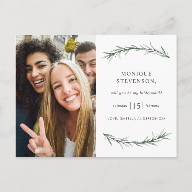 Wild Rosemary Botanical Will You Be My Bridesmaid? Invitation Postcard (Front)