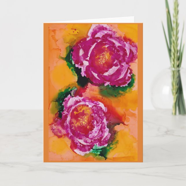 "Wild Roses" - Alcohol Ink Art Card (Front)