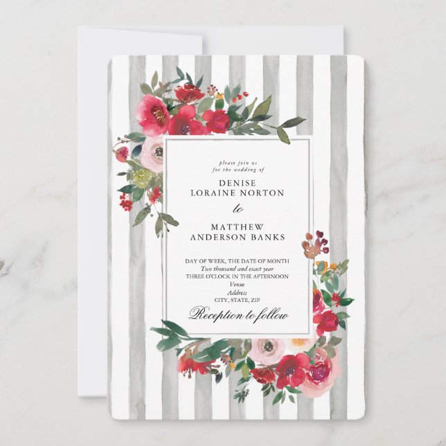 Wild Roses and Antarctica Grey Invitation (Front)