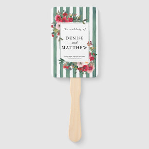 Wild Roses and Basil Green Wedding Invitation Hand Fan