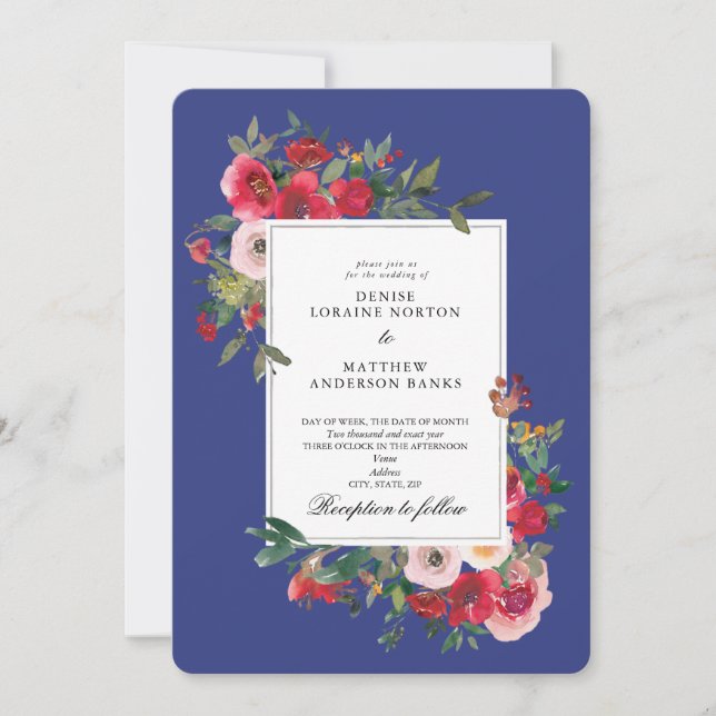 Wild Roses and Bluing Colour Invitation (Front)