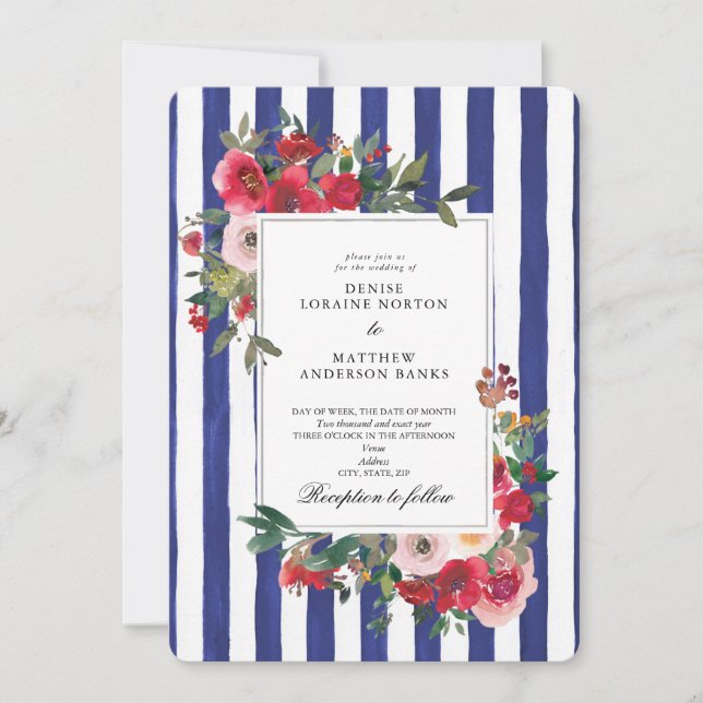 Wild Roses and Bluing Colour Invitation (Front)