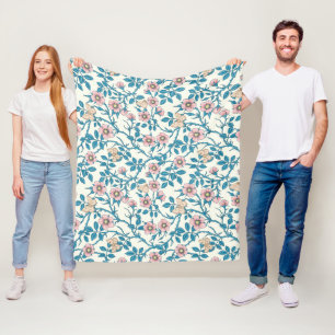 Wild roses and butterflies /pink/blue/off white fleece blanket
