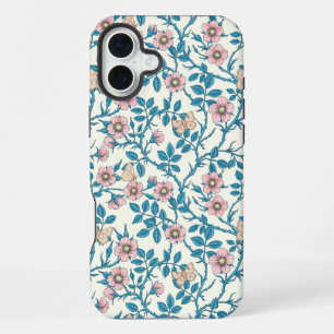 Wild roses and butterflies /pink/blue/off white iPhone 16 plus case