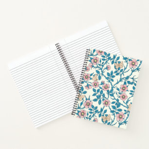Wild roses and butterflies /pink/blue/off white notebook