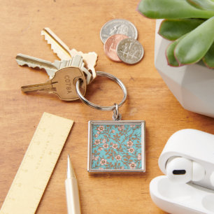 Wild roses and butterflies /pink/brown/pool key ring