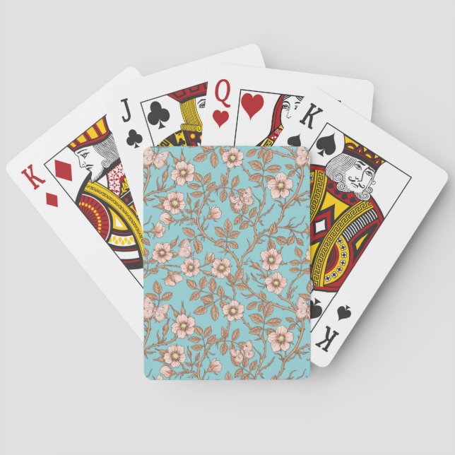 Wild roses and butterflies /pink/brown/pool playing cards (Back)