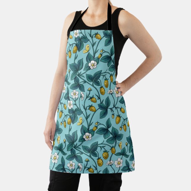 Wild roses and butterflies /pink/pale green/yellow apron (Insitu)