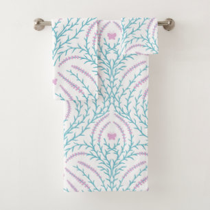 Wild roses and butterflies /pink/pale green/yellow bath towel set