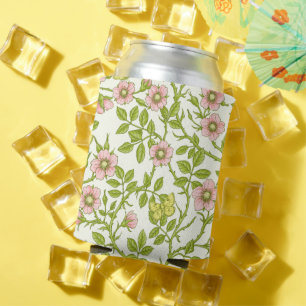 Wild roses and butterflies /pink/pale green/yellow can cooler