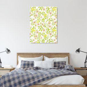 Wild roses and butterflies /pink/pale green/yellow canvas print