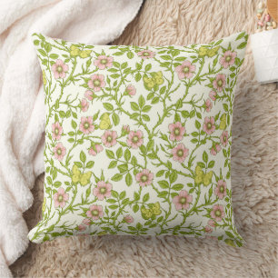 Wild roses and butterflies /pink/pale green/yellow cushion