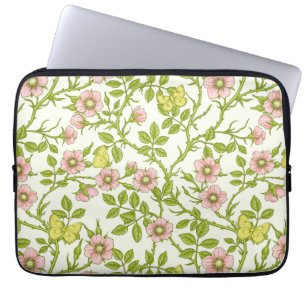 Wild roses and butterflies /pink/pale green/yellow laptop sleeve