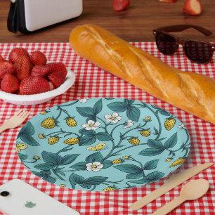 Wild roses and butterflies /pink/pale green/yellow paper plate