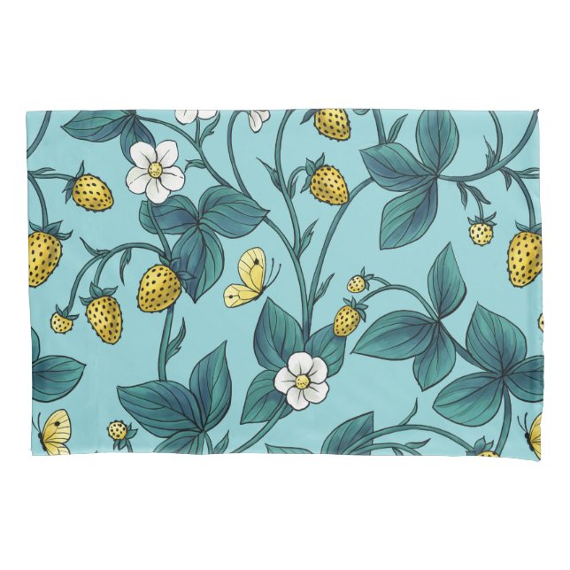 Wild roses and butterflies /pink/pale green/yellow pillowcase (Front-Left)